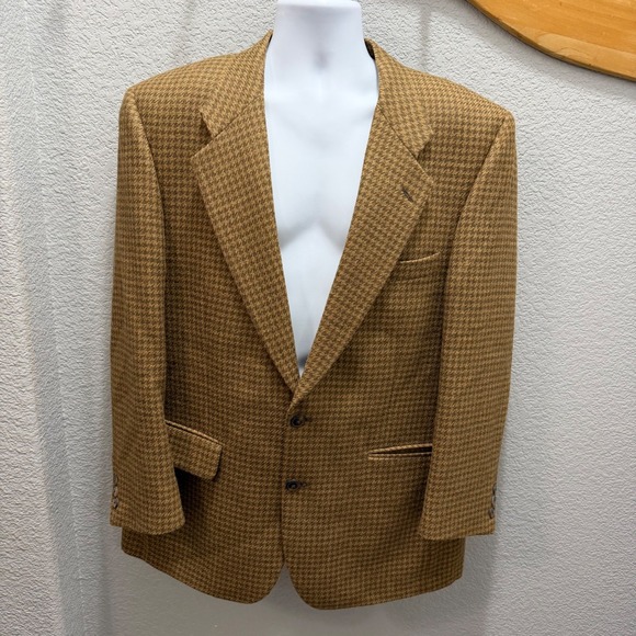 Vtg Burberrys Mens XL Houndstooth Blazer Brown‎ Tweed 100% Wool Union USA Made